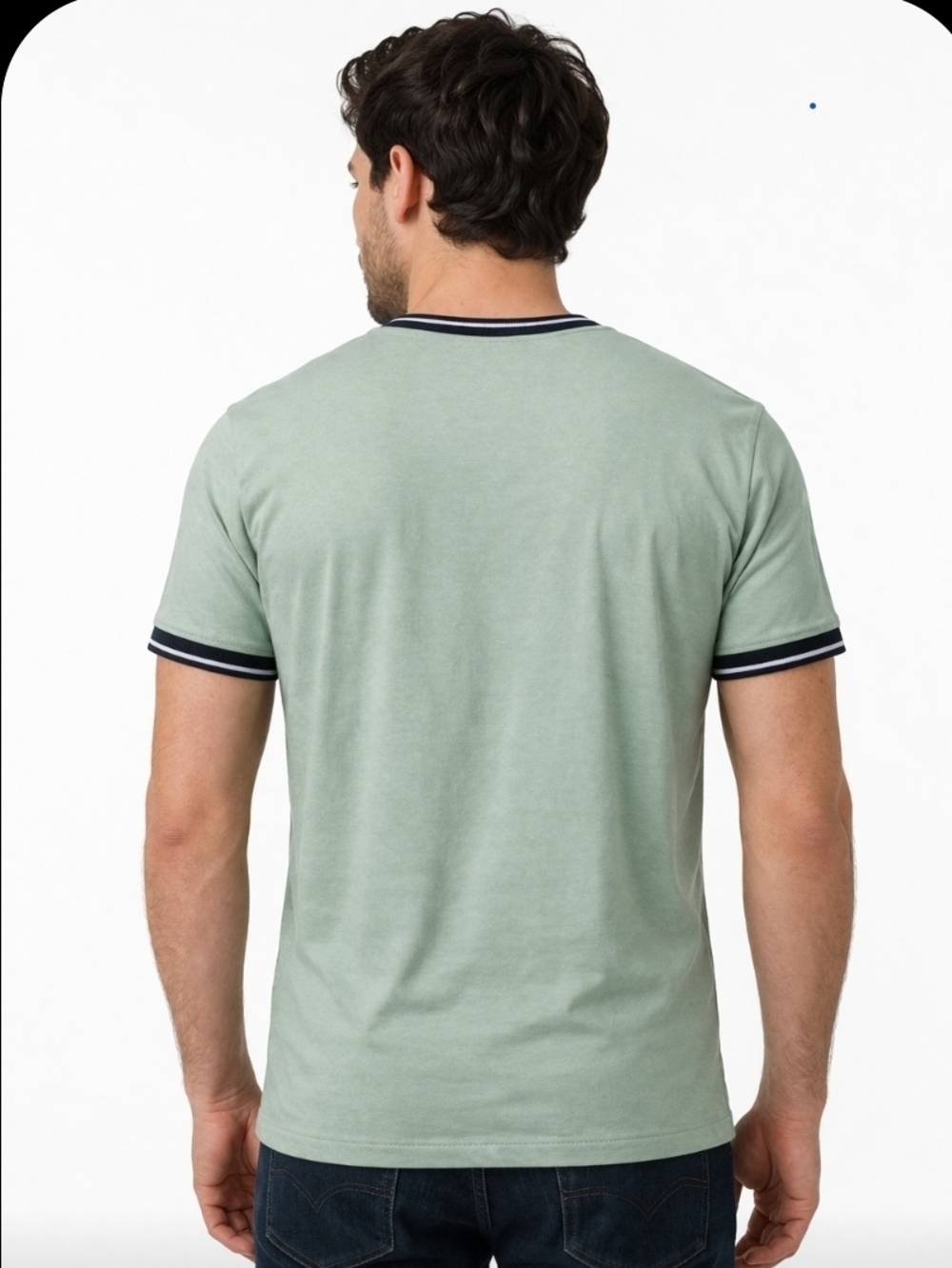 Ben Sherman NWT Sage Short-Sleeve Crewneck with Navy Contrast - Picture 2 of 3